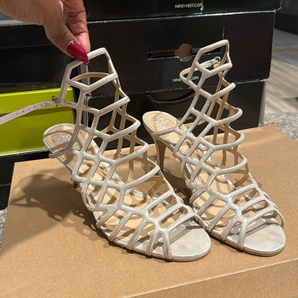 Vince Camuto Silver fabric heels. Size 9.5
